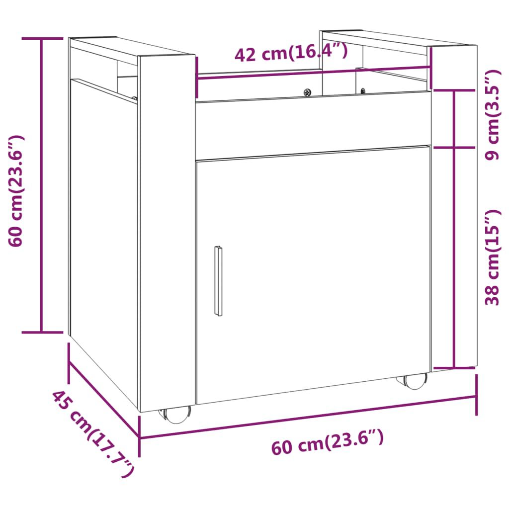 vidaXL Τρόλεϊ Γραφείου Μαύρο 60 x 45 x 60 εκ. από Επεξεργασμένο Ξύλο
