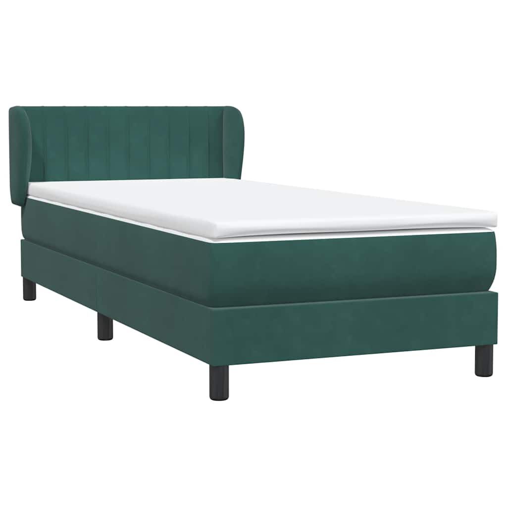 vidaXL Box Spring κρεβάτι με στρώμα σκούρο πράσινο 90x220 cm Velvet