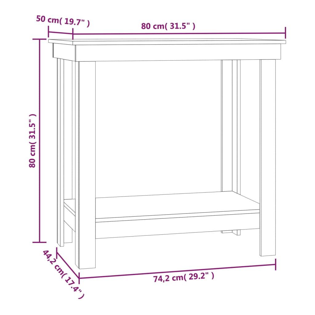 vidaXL Πάγκος Εργασίας Μελί Καφέ 80x50x80 εκ. Μασίφ Ξύλο Πεύκο