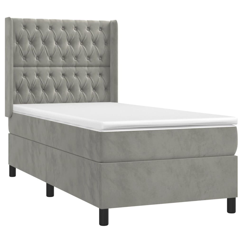 vidaXL Κρεβάτι Boxspring με Στρώμα & LED Αν.Γκρι 90x190 εκ. Βελούδινο