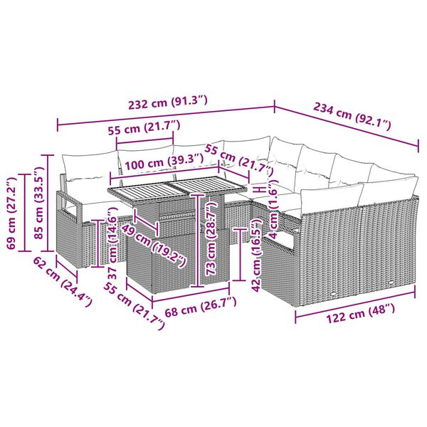 vidaXL Σετ Καναπέ Κήπου με αποθήκευση 9 pcs Μπεζ Πολυ ράταν