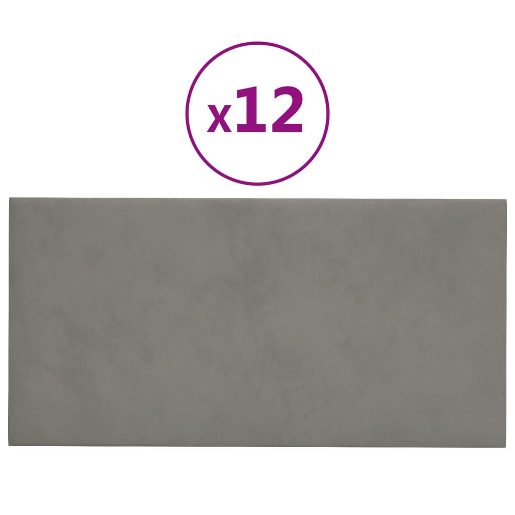 vidaXL Πάνελ Τοίχου 12 τεμ. Ανοιχτό Γκρι 30x15 εκ. 0,54 μ² Βελούδινα