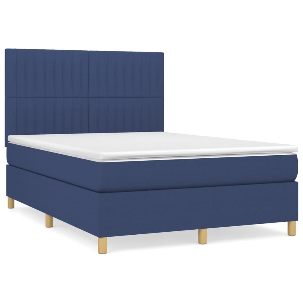 vidaXL Κρεβάτι Boxspring με Στρώμα Μπλε 140x190 εκ. Υφασμάτινο