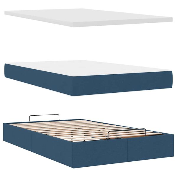 vidaXL Οθωμανικό κρεβάτι με στρώμα μπλε 120x200cm ύφασμα