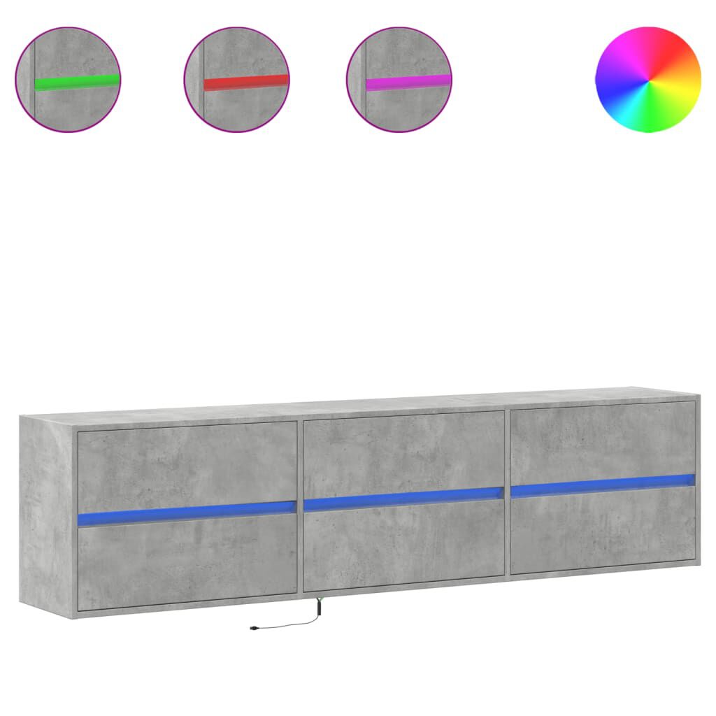 vidaXL Έπιπλο Τηλεόρασης με LED Γκρι Σκυροδέματος 180x31x45 εκ.