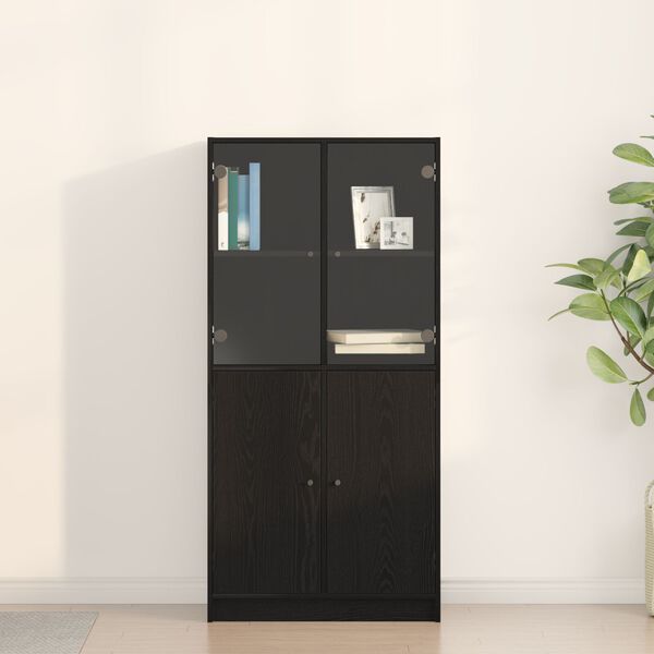 vidaXL Υψηλό ντουλάπι με πόρτες Μαύρη Δρυς 68x37x142 εκ Επεξεργασμένο ξύλο
