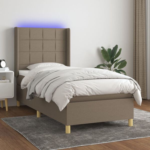 vidaXL &Kappa;&rho;&epsilon;&beta;ά&tau;&iota; Boxspring &mu;&epsilon; &Sigma;&tau;&rho;ώ&mu;&alpha; & LED Taupe 90x190 &epsilon;&kappa;. &Upsilon;&phi;&alpha;&sigma;&mu;ά&tau;&iota;&nu;&omicron;