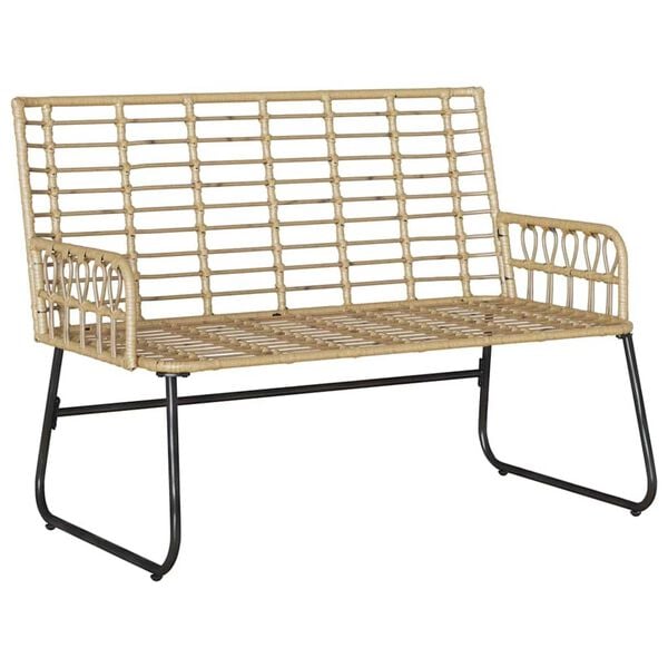 vidaXL Παγκάκι κήπου Καφέ και Κρέμα Πολυ rattan, ατσάλι