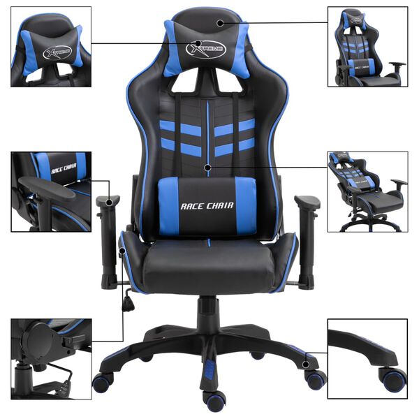 vidaXL Καρέκλα Gaming Μπλε από Συνθετικό Δέρμα