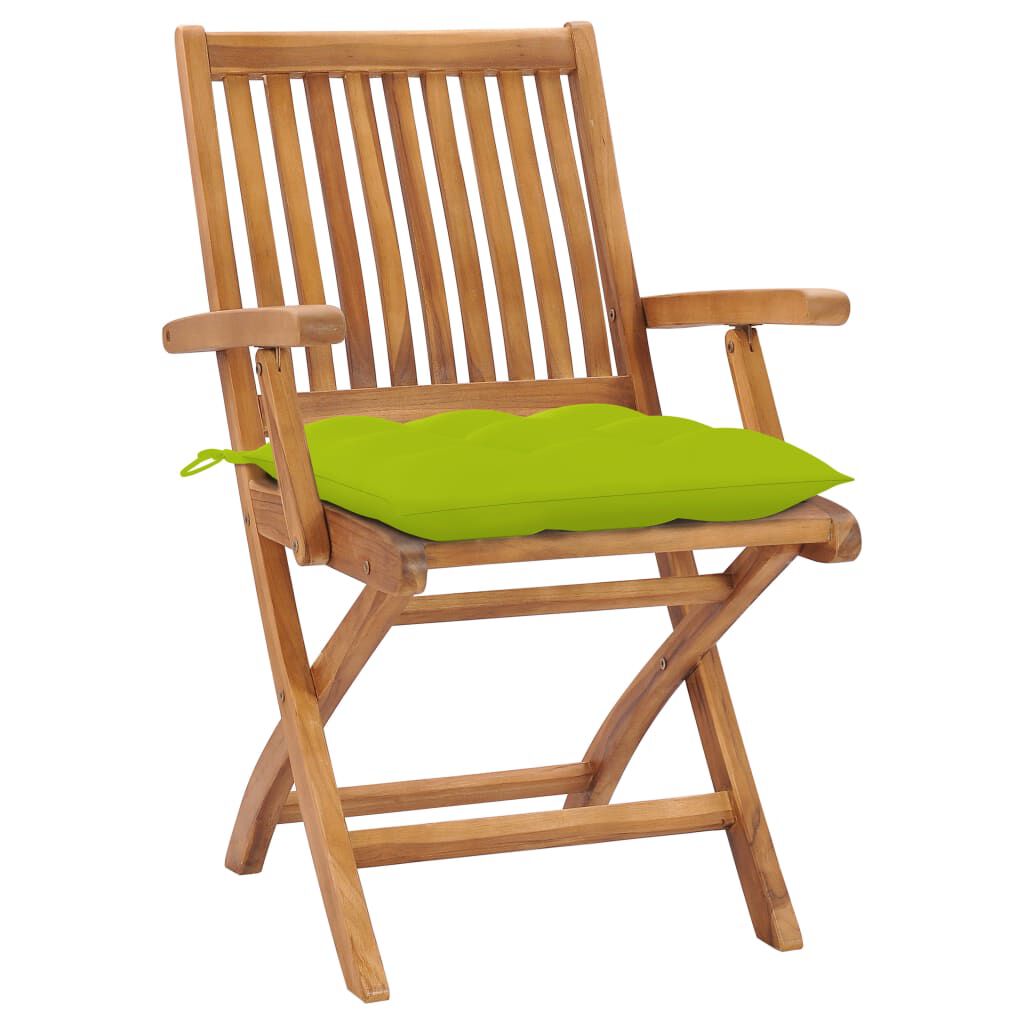 vidaXL Καρέκλες Κήπου 2 τεμ. Μασίφ Ξύλο Teak με Φωτ. Πράσινα Μαξιλάρια