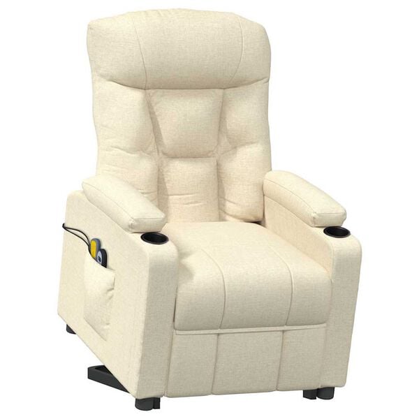 vidaXL Πολυθρόνα Μασάζ με Ανύψωση Κρεμ Υφασμάτινη