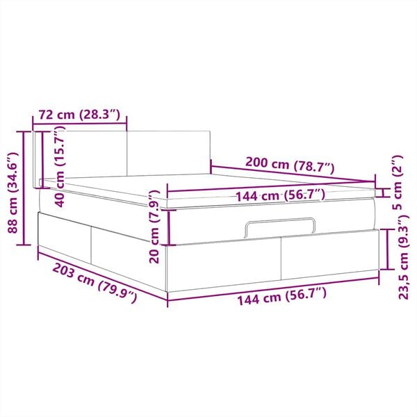 vidaXL Οθωμανικό κρεβάτι με στρώμα & LEDs Taupe 140x200 cm Ύφασμα