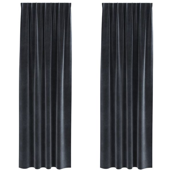 vidaXL Κουρτίνες με κουρτίνες 2 pcs Σκούρο γκρι 140 x 225 cm Βελούδο