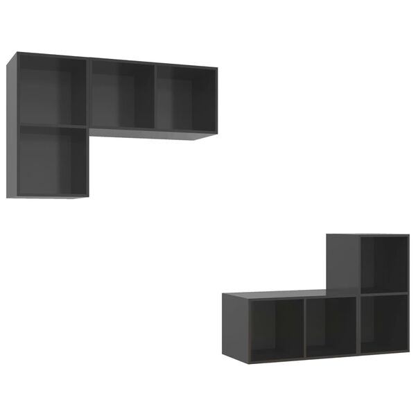 vidaXL Έπιπλα Τηλεόρασης Κρεμαστά 4 τεμ. Γυαλιστερό Γκρι Επεξ. Ξύλο