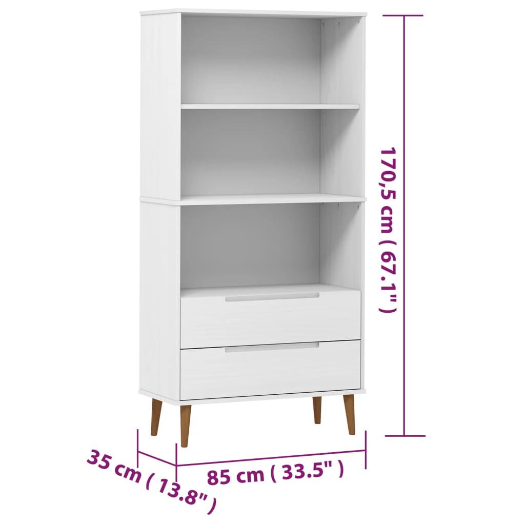 vidaXL Βιβλιοθήκη MOLDE Λευκή 85x35x170,5 εκ. από Μασίφ Ξύλο Πεύκου