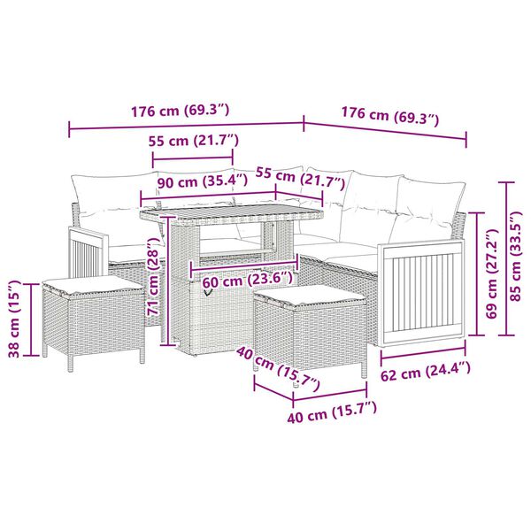 vidaXL Σετ Καναπέ Κήπου 8 pcs Μαύρο και κρεμ 90 x 55 x 71 cm