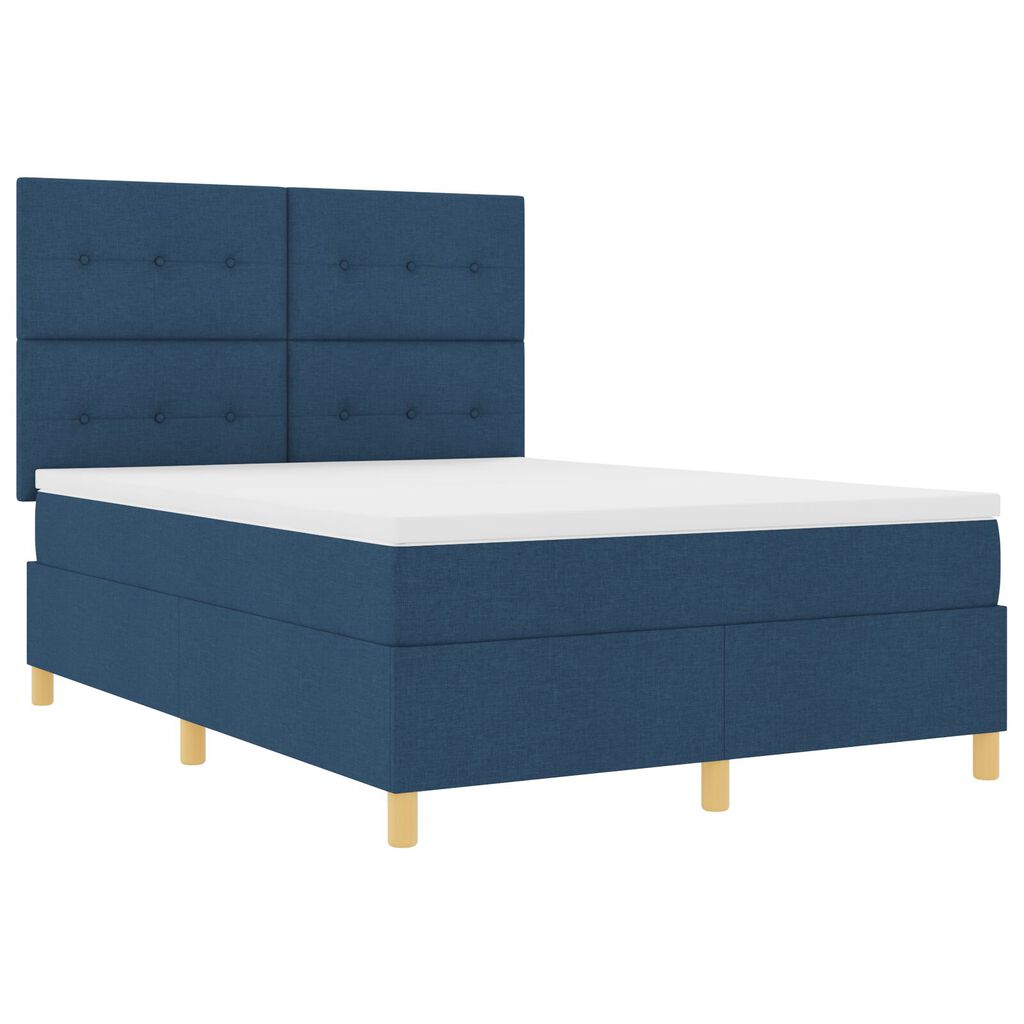 vidaXL Κρεβάτι Box Spring με Στρώμα Μπλε 140x190 εκ Ύφασμα