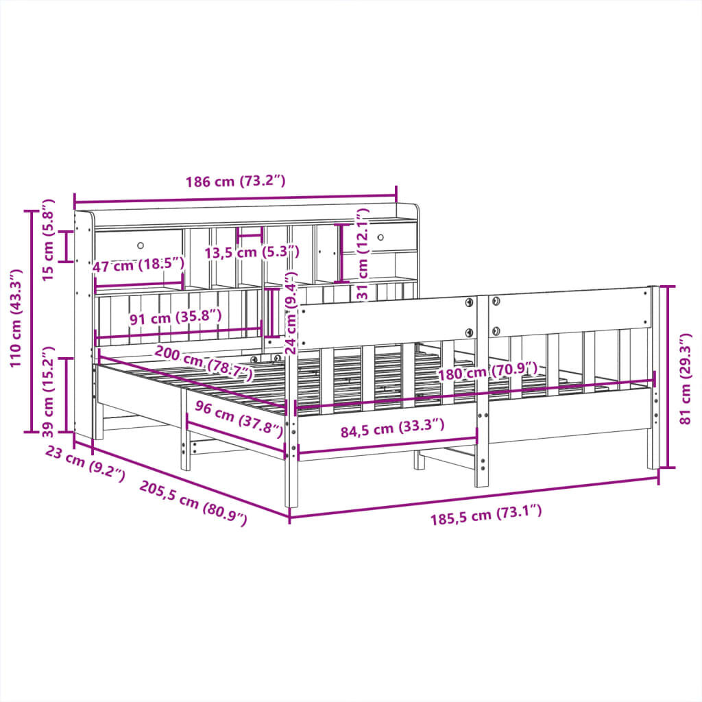 vidaXL Σκελετός Κρεβ. Χωρίς Στρώμα Καφέ Κεριού 180x200 εκ Μασίφ Πεύκο