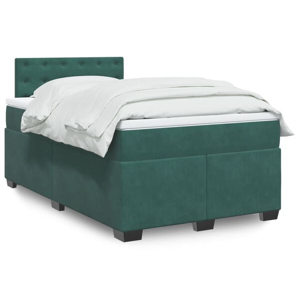 vidaXL Κρεβάτι Boxspring με Στρώμα Σκούρο Πράσινο 120x200εκ. Βελούδινο