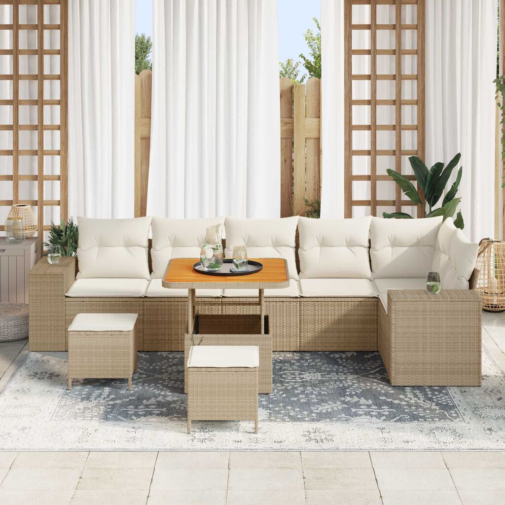 vidaXL Σετ Καναπέ Κήπου 9 pcs Μπεζ συνθετικό ρατάν