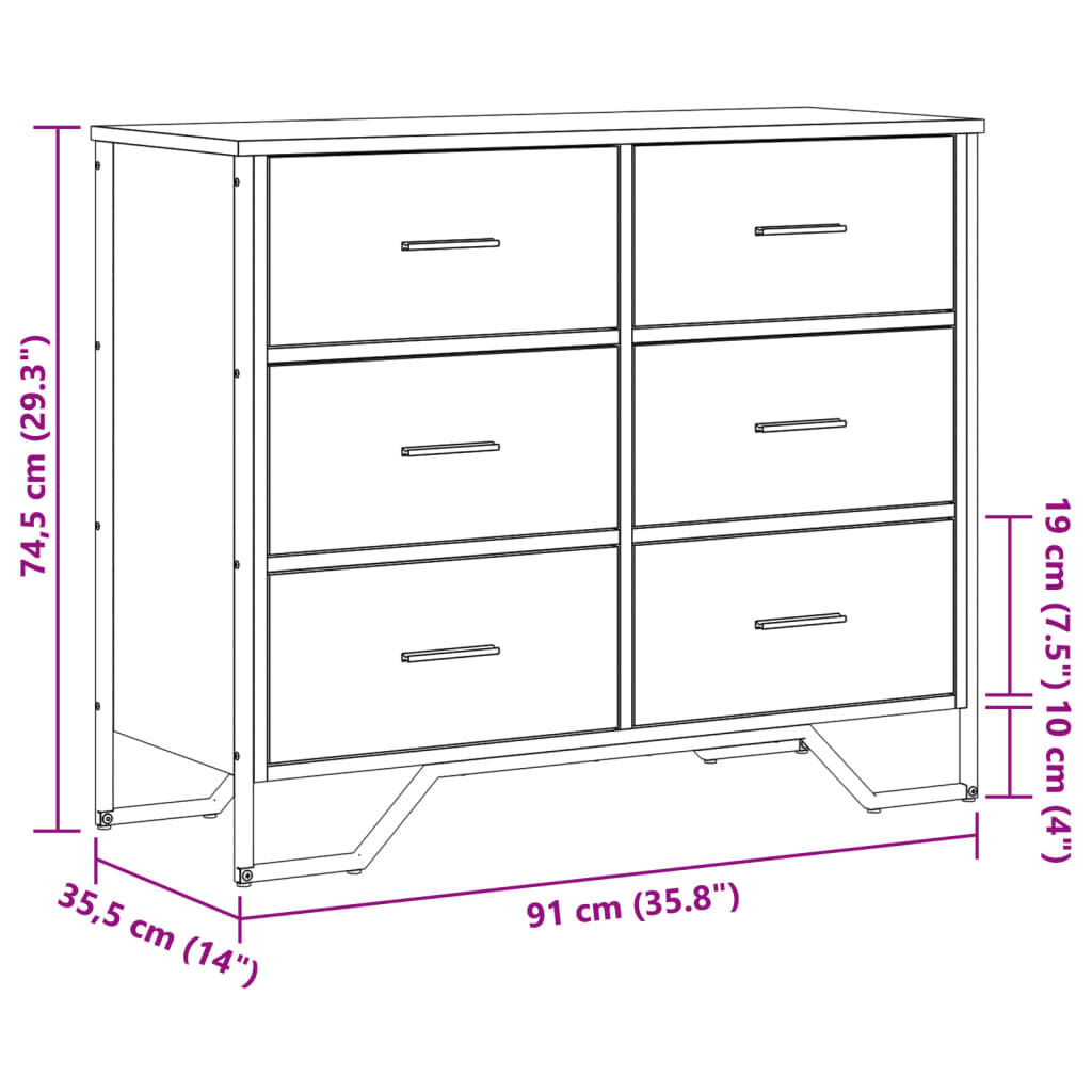 vidaXL Συρταριέρα Γκρι Sonoma 91x35,5x74,5 εκ. από Επεξεργ. Ξύλο
