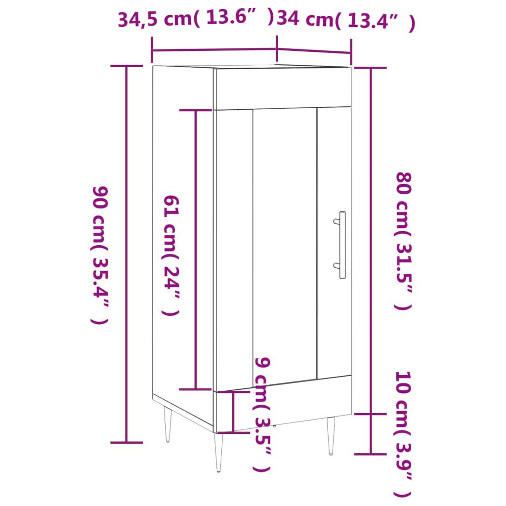 vidaXL Ντουλάπι Γυαλιστερό Λευκό 34,5x34x90 εκ. Επεξεργασμένο Ξύλο