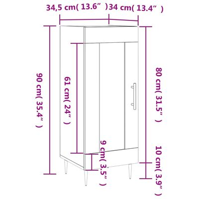 vidaXL Ντουλάπι Γυαλιστερό Λευκό 34,5x34x90 εκ. Επεξεργασμένο Ξύλο