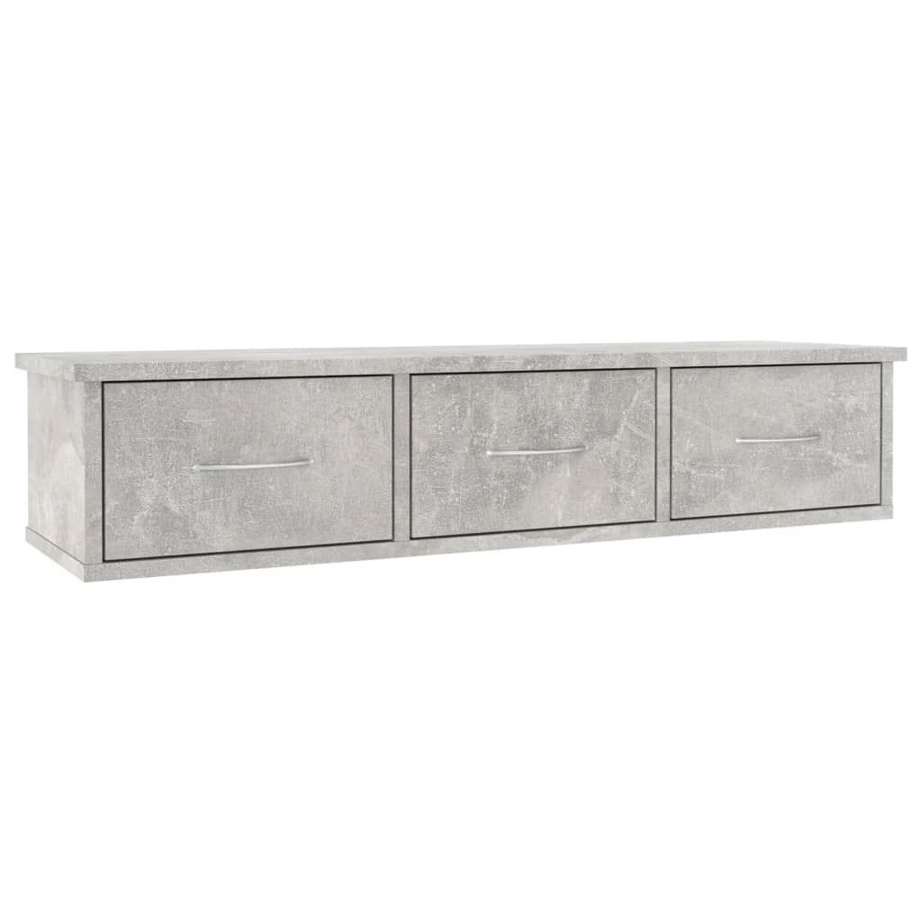 vidaXL Ράφι Τοίχου με Συρτάρια Γκρι Σκυροδ. 88x26x18,5 εκ. Επεξ. Ξύλο