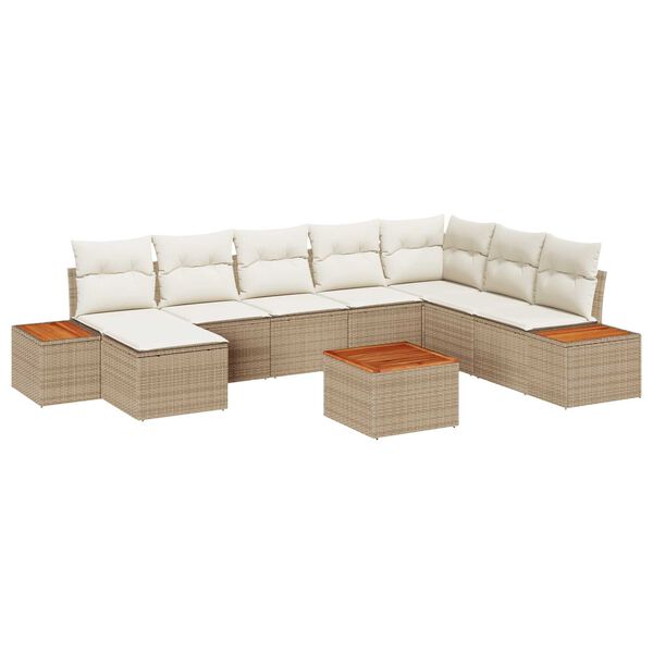 vidaXL Σετ Καναπέ Κήπου με μαξιλάρι 9 pcs Μπεζ Πολυ ράταν