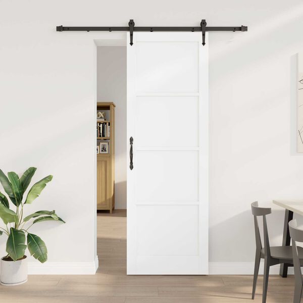 Συρόμενη Πόρτα vidaXL με Εξαρτήματα Λευκή 78x232 cm Συμπαγές Ξύλο Πεύκου
