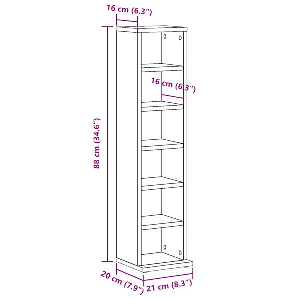 vidaXL Έπιπλο για CD Παλιό ξύλο 21 x 20 x 88 εκ από Επεξεργασμένο Ξύλο