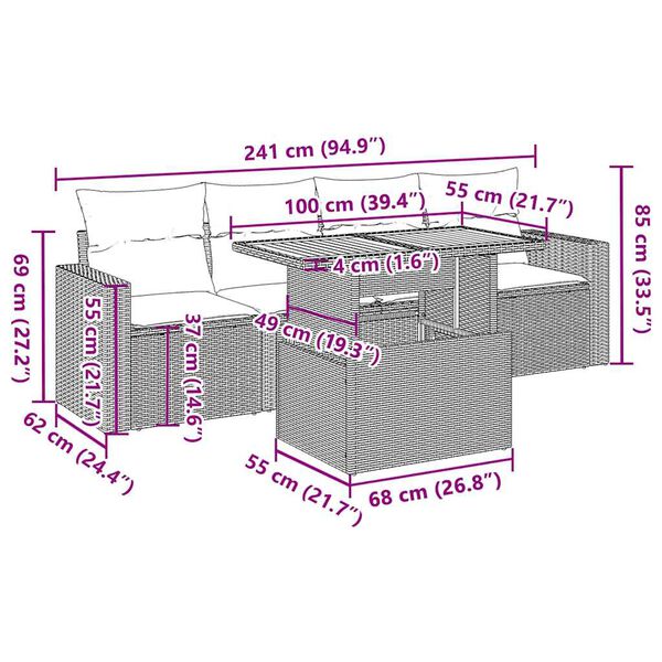 vidaXL Σετ Καναπέ Κήπου 5 Τεμαχίων Μαύρο Συνθετικό Ρατάν με Μαξιλάρια