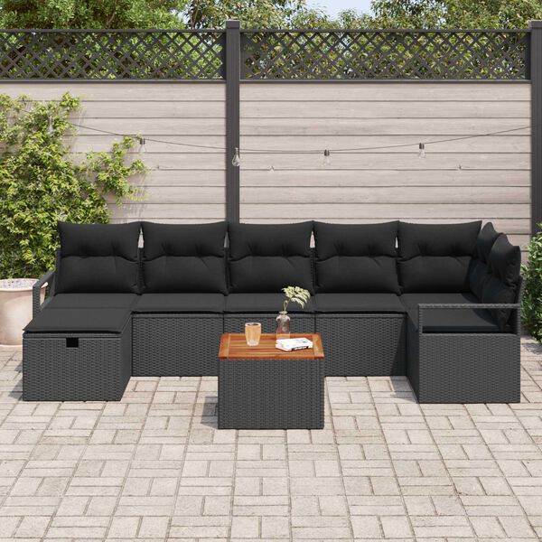 vidaXL Σετ Καναπέ Κήπου με μαξιλάρι 8 pcs Μαύρο Πολυ ράταν