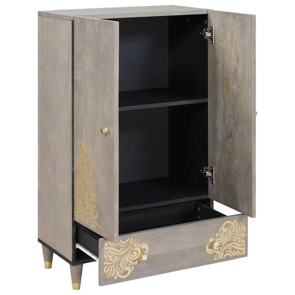 vidaXL Highboard Γκρι και Χρυσό 60 x 33.5 x 100 εκ. Μασίφ ξύλο μάνγκο