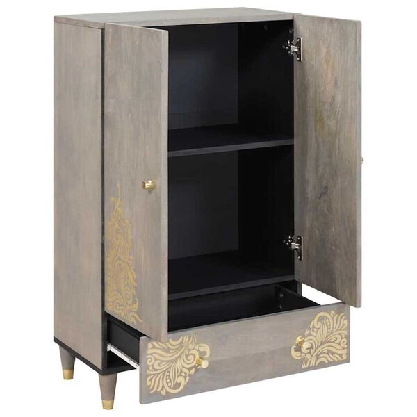 vidaXL Highboard Γκρι και Χρυσό 60 x 33.5 x 100 εκ. Μασίφ ξύλο μάνγκο