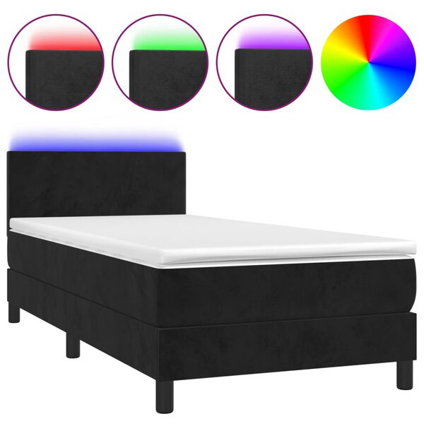 vidaXL &Kappa;&rho;&epsilon;&beta;ά&tau;&iota; Boxspring &mu;&epsilon; &Sigma;&tau;&rho;ώ&mu;&alpha; & LED &Mu;&alpha;ύ&rho;&omicron; 90x190 &epsilon;&kappa;. &Beta;&epsilon;&lambda;&omicron;ύ&delta;&iota;&nu;&omicron;