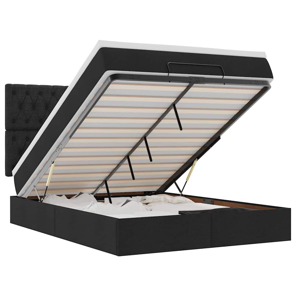 vidaXL Οθωμανικό κρεβάτι με στρώμα & LEDs Μαύρο 140x200 cm Ύφασμα