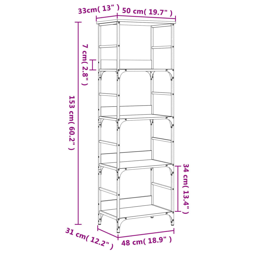 vidaXL Βιβλιοθήκη Καφέ Δρυς 50x33x153 εκ. Επεξεργασμένο Ξύλο