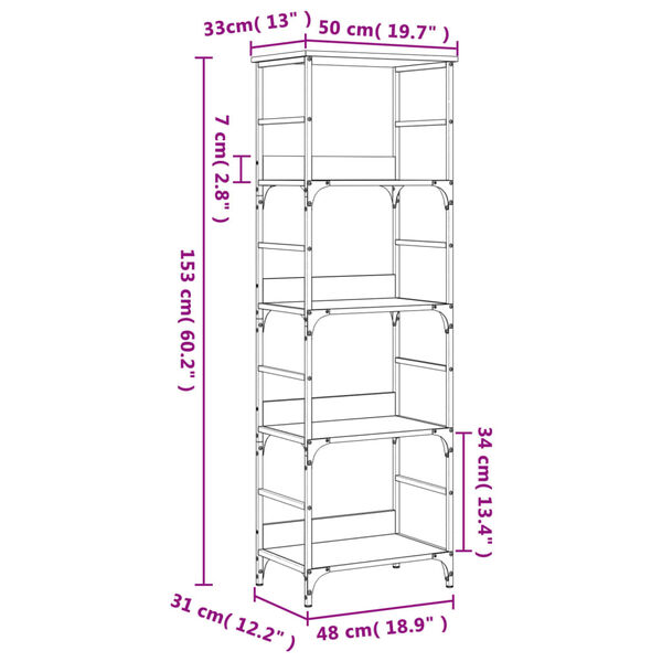 vidaXL Βιβλιοθήκη Καφέ Δρυς 50x33x153 εκ. Επεξεργασμένο Ξύλο