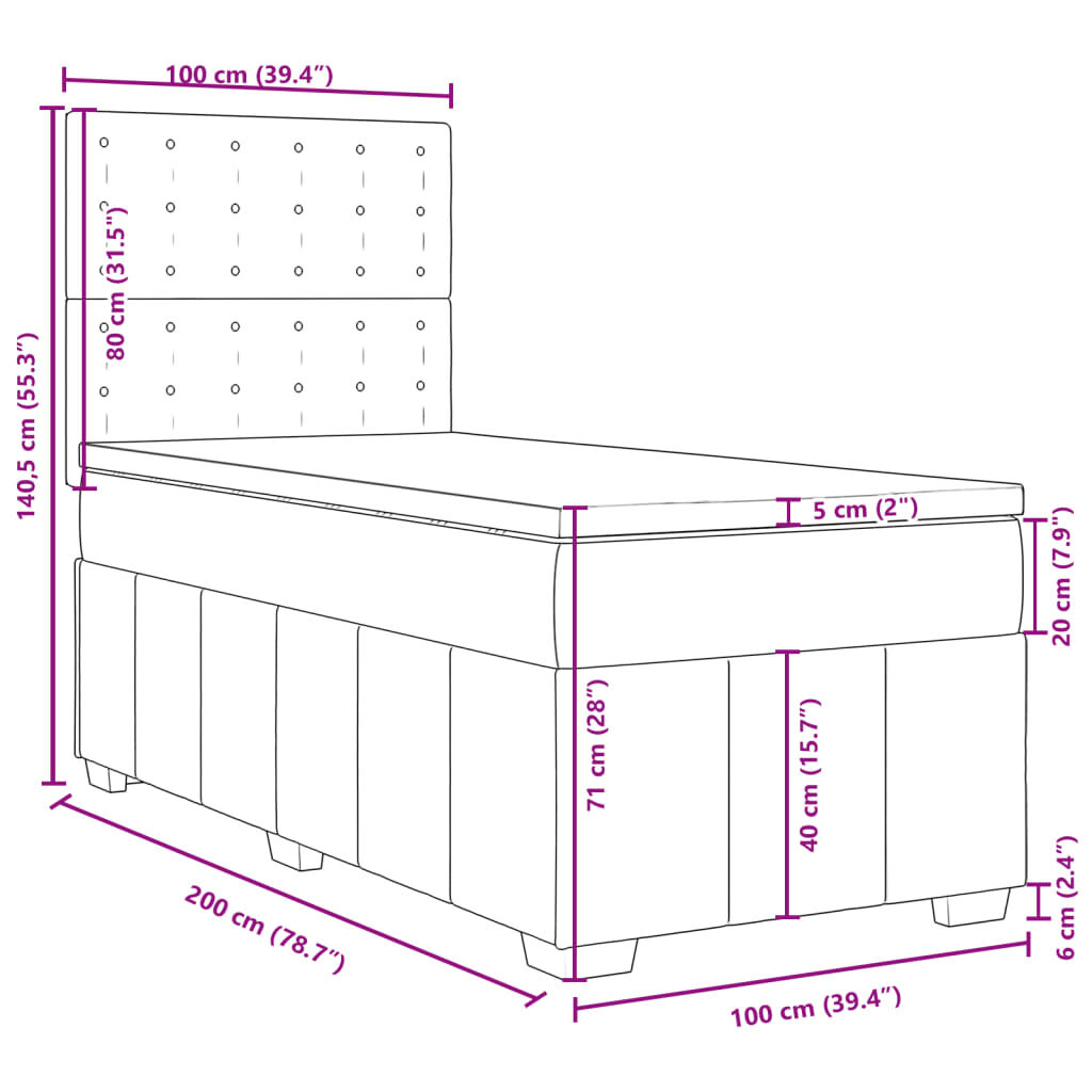 vidaXL Κρεβάτι Boxspring με Στρώμα Μαύρο 100 x 200 εκ. Υφασμάτινο