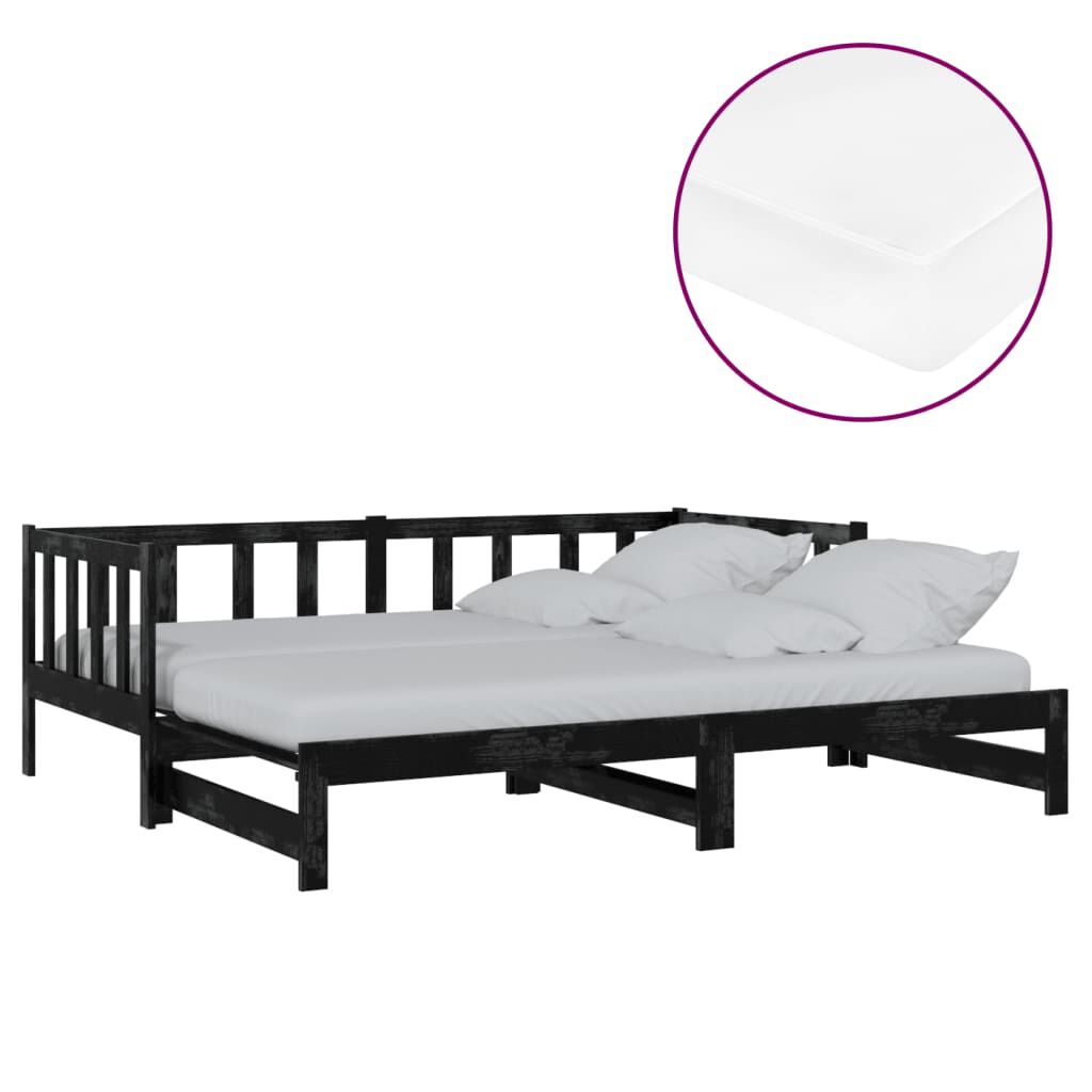 vidaXL Καναπές Κρεβάτι Συρόμενος Μαύρος 2x(90x200) εκ. Ξύλο Πεύκου