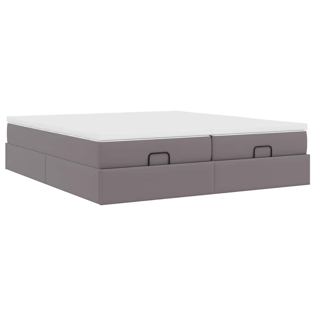 vidaXL Οθωμανικό κρεβάτι με στρώματα Γκρι 200x200cm Faux Leather