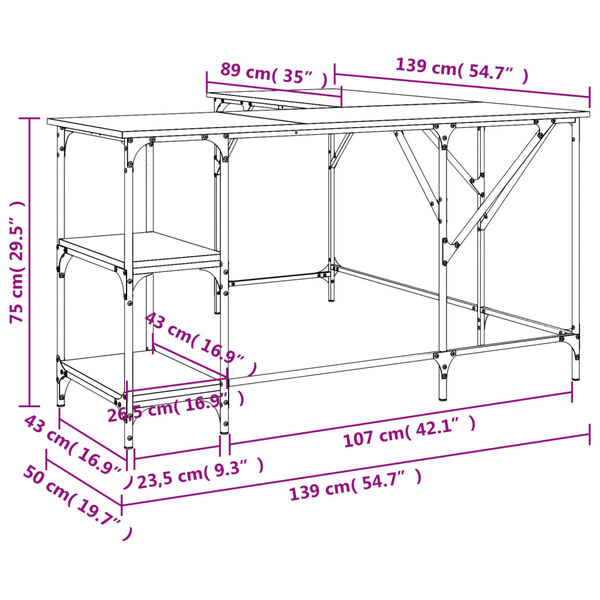 vidaXL Γραφείο Καπνιστή Δρυς 139 x 139 x 75 εκ. από Επεξεργασμένο Ξύλο