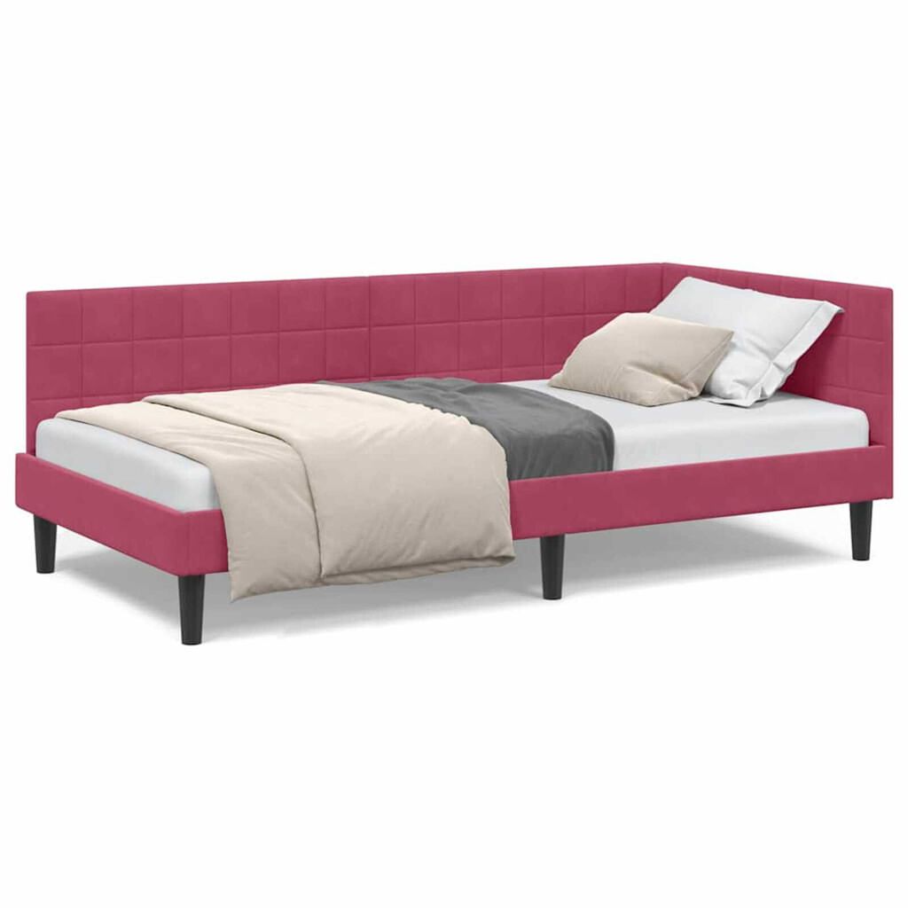vidaXL Κρεβάτι Γωνίας με κεφαλάρι Μπορντό 90 x 190 cm Βελούδο