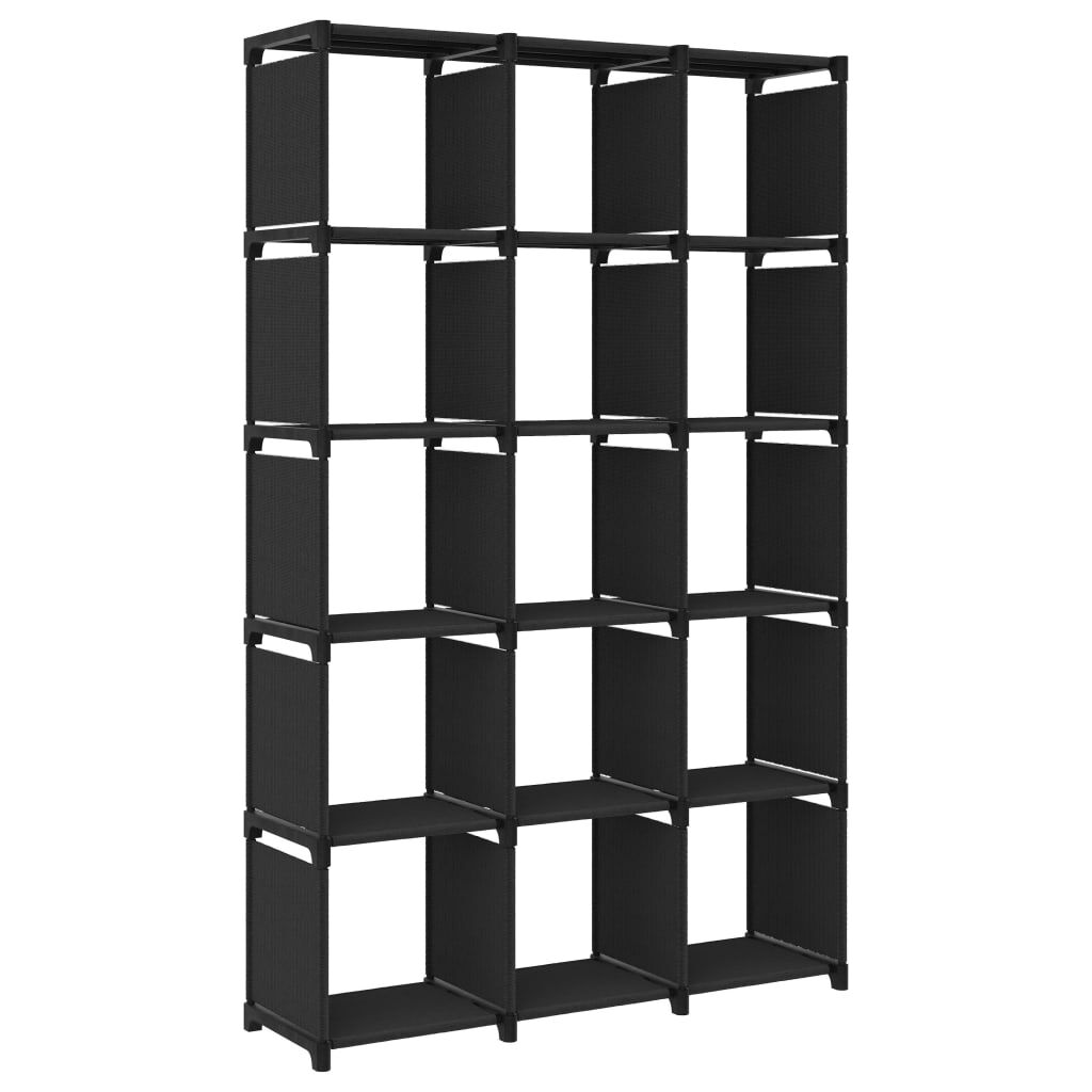vidaXL Ραφιέρα με 15 Κύβους & Κουτιά Μαύρη 103x30x175,5 εκ. Υφασμάτινη