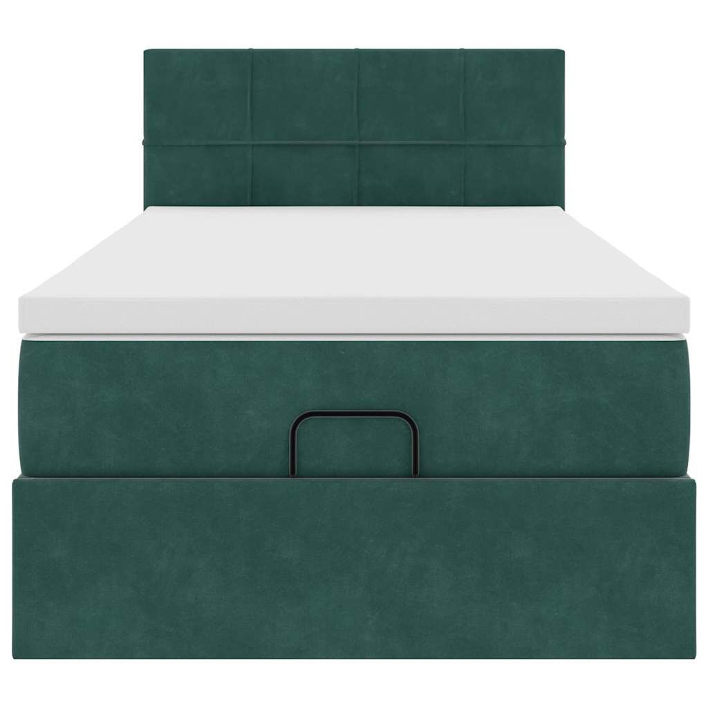 vidaXL Οθωμανικό κρεβάτι με στρώμα & LEDs Dark Green 100x200cm Velvet