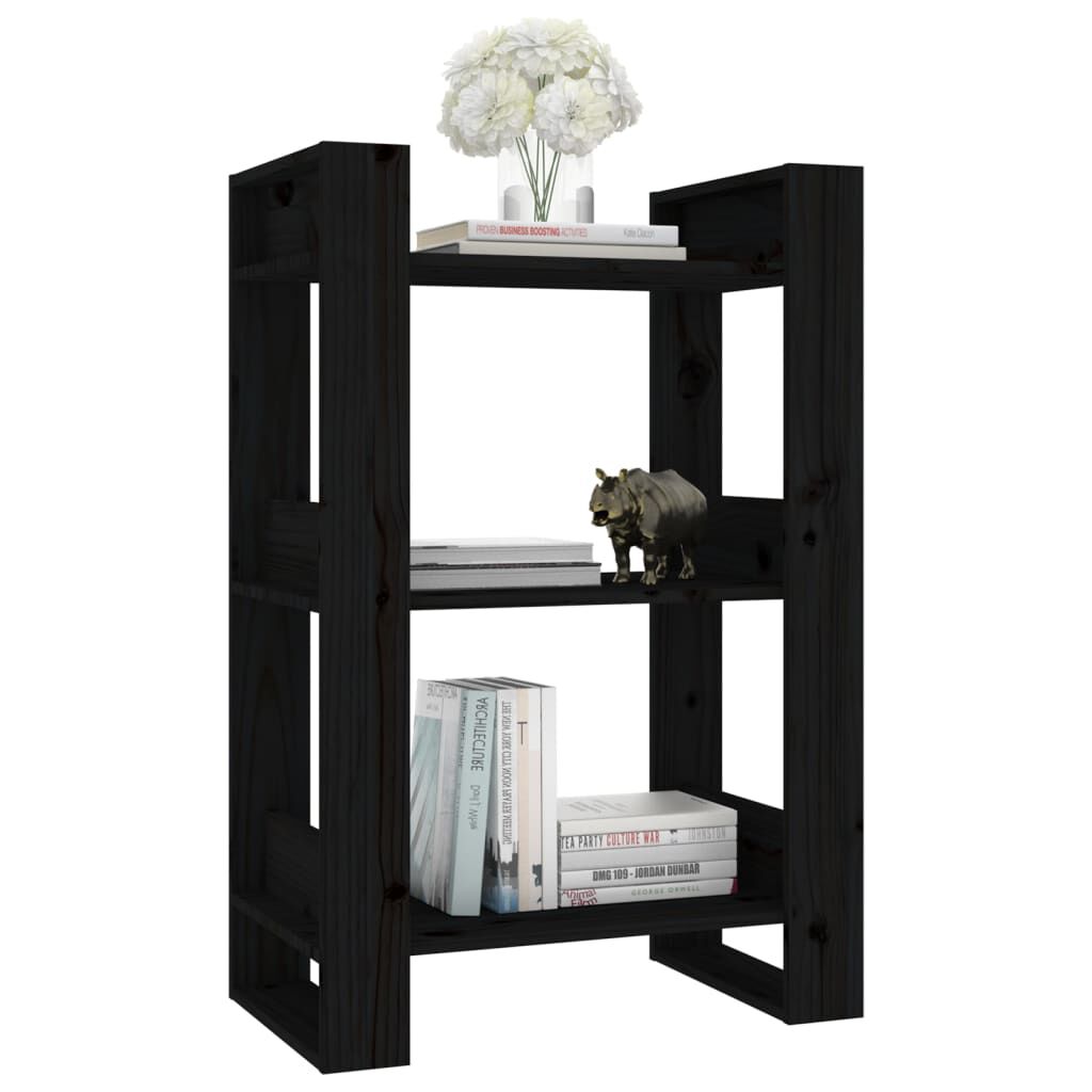 vidaXL Βιβλιοθήκη/Διαχωριστικό Χώρου Μαύρο 60x35x91 εκ. Μασίφ Πεύκο