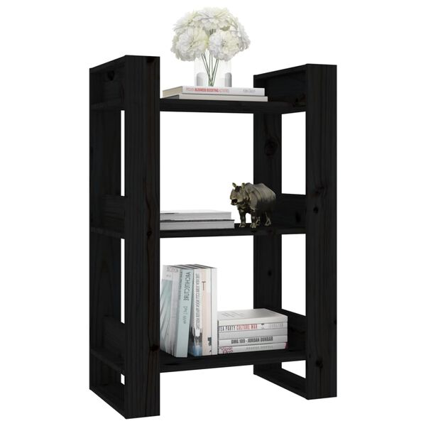 vidaXL Βιβλιοθήκη/Διαχωριστικό Χώρου Μαύρο 60x35x91 εκ. Μασίφ Πεύκο