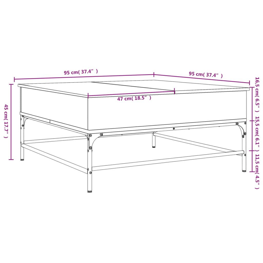 vidaXL Τραπεζάκι Σαλονιού Καπνιστή Δρυς 95x95x45 εκ. Επ. Ξύλο&Μέταλλο
