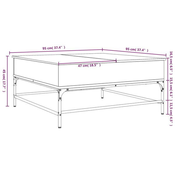 vidaXL Τραπεζάκι Σαλονιού Καπνιστή Δρυς 95x95x45 εκ. Επ. Ξύλο&Μέταλλο